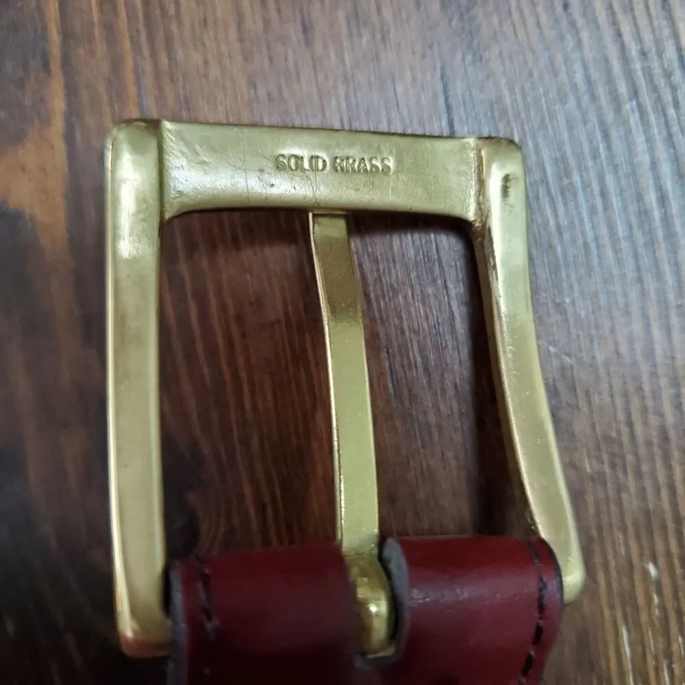Vintage Leather Belt Men's 40 Red Maroon Dress Career Brass Buckle 1